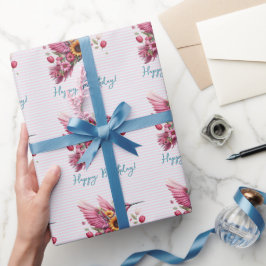 ハミングバードが飛びながら ハッピー・バースデー ラッピングペーパー