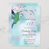 ハミングバードさくらんぼブロッサム誕生日 招待状 (正面/裏面)
