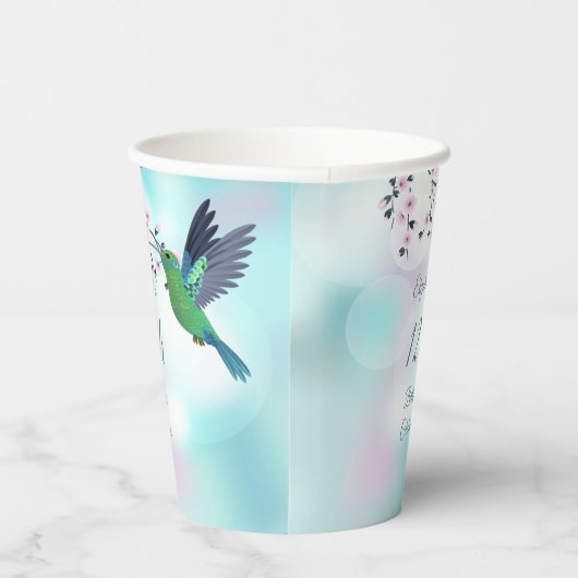 ハミングバードさくらんぼ花 |ガールズ誕生日 紙コップ (右)