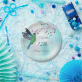 ハミングバードとさくらんぼの花 |誕生日 ペーパープレート (パーティー)