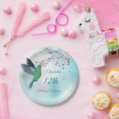 ハミングバードとさくらんぼの花 |誕生日 ペーパープレート (パーティー)