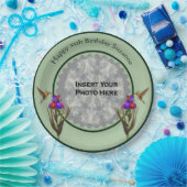 ハミングバードとアイリスパーソナライズされたフォト誕生日 ペーパープレート (パーティー)