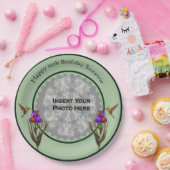 ハミングバードとアイリスパーソナライズされたフォト誕生日 ペーパープレート (パーティー)