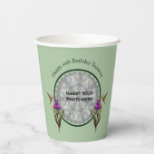 ハミングバードとアイリスパーソナライズされたフォト誕生日 紙コップ (裏面)