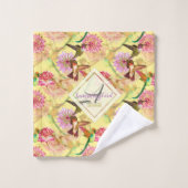 ハミングバードとアストランティアのモノグラム水色 バスタオルセット (ウォッシュタオル)