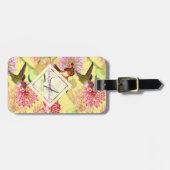 ハミングバードとアストランティアのモノグラム水色 ラゲッジタグ (正面横)