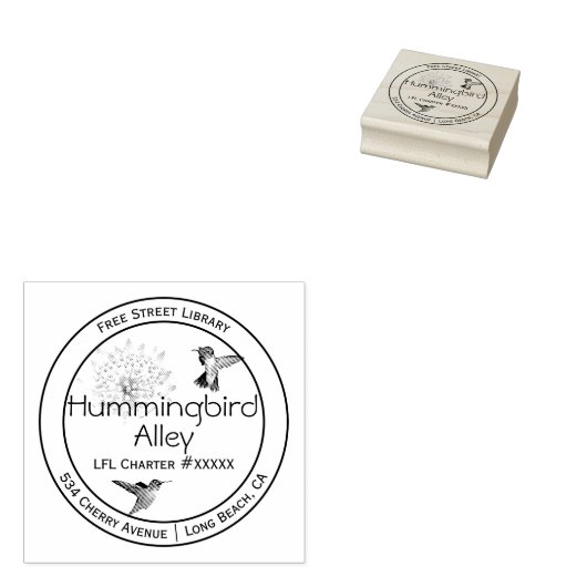 ハミングバードとアストランティアのモノグラム水色 ラバースタンプ (押印)