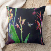 ハミングバードとエキゾチックな花ダークカラー クッション (ブランケット)