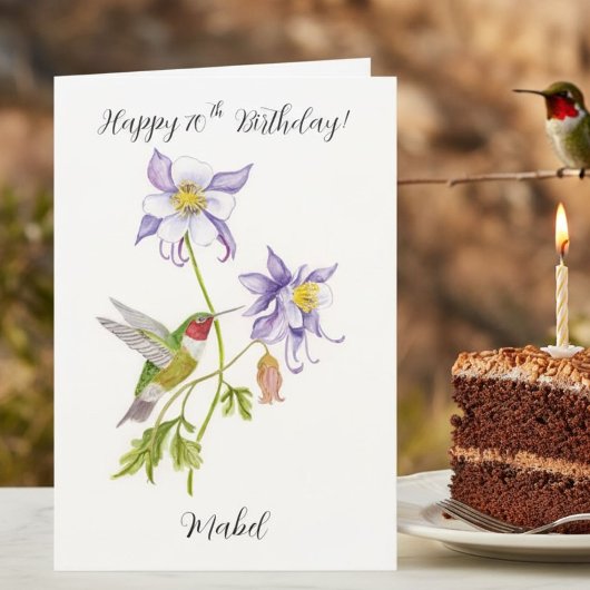 ハミングバードとオダマキの花で祝う70歳の誕生日 カード
