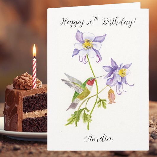 ハミングバードとオダマキの花の50歳の誕生日おめでとう カード