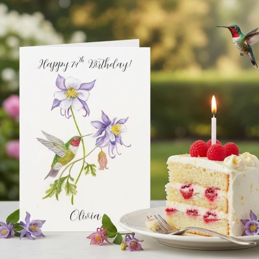 ハミングバードとオダマキの74歳の誕生日おめでとう カード