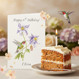 ハミングバードとオダマキの77歳の誕生日おめでとう カード