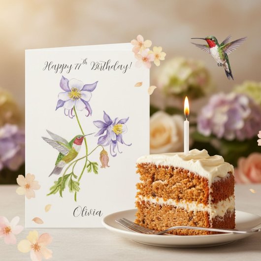 ハミングバードとオダマキの77歳の誕生日おめでとう カード