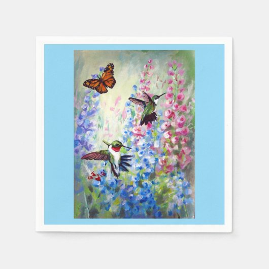 ハミングバードとガーデン紙&布バットナプキンス スタンダードカクテルナプキン (正面)