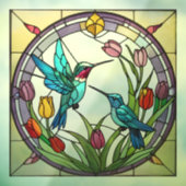 ハミングバードとチューリップの花のステンフェイクドグラス ウィンドウサイン (シート3)