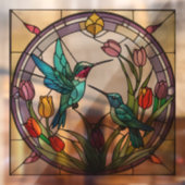 ハミングバードとチューリップの花のステンフェイクドグラス ウィンドウサイン (シート2)