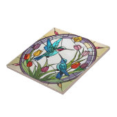 ハミングバードとチューリップの花のステンフェイクドグラス タイル (側面)