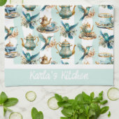 ハミングバードとティータイモノグラムのム キッチンタオル (折り畳み)