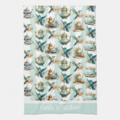 ハミングバードとティータイモノグラムのム キッチンタオル (縦)