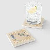 ハミングバードとニュートラル背景のブルーボンネット ストーンコースター (横)