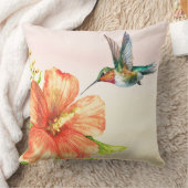 ハミングバードとハイビスカスの花 クッション (ブランケット)