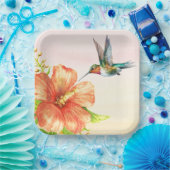 ハミングバードとハイビスカスの花 ペーパープレート (パーティー)