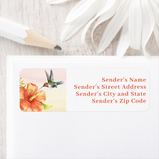 ハミングバードとハイビスカスの花 ラベル (インサイチュ)