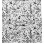 ハミングバードとハイビスカスの花b&w シャワーカーテン (正面)