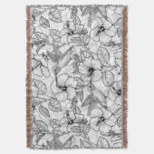 ハミングバードとハイビスカスの花b&w スローブランケット (正面縦)