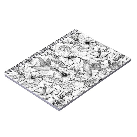 ハミングバードとハイビスカスの花b&w ノートブック (左側)