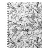 ハミングバードとハイビスカスの花b&w ノートブック (正面)