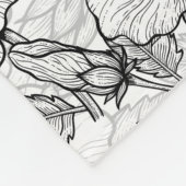 ハミングバードとハイビスカスの花b&w フリースブランケット (角)