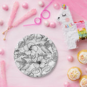 ハミングバードとハイビスカスの花b&w ペーパープレート (パーティー)