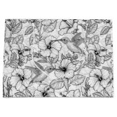 ハミングバードとハイビスカスの花b&w ラージペーパーバッグ (正面)