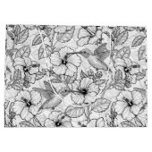 ハミングバードとハイビスカスの花b&w ラージペーパーバッグ (裏面)