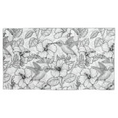 ハミングバードとハイビスカスの花b&w 枕カバー (正面左)