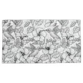 ハミングバードとハイビスカスの花b&w 枕カバー (正面右)