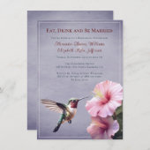 ハミングバードとハイビスカス | パープルリハーサルディナー 招待状 (正面/裏面)