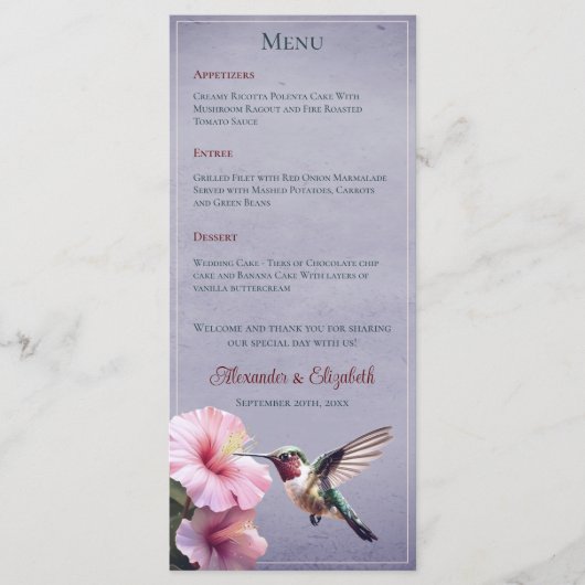 ハミングバードとハイビスカス | パープル結婚ズ メニュー (正面)