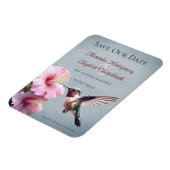 ハミングバードとハイビスカス |日付を青で保存 マグネット (左側)