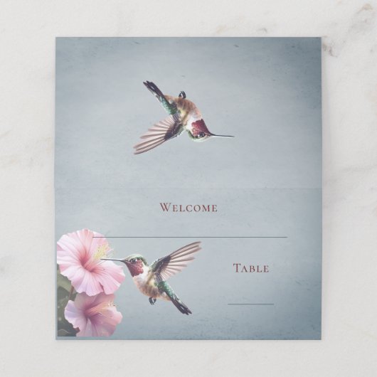 ハミングバードとハイビスカス |青い披露宴 プレイスカード (外部開封)