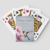 ハミングバードとハイビスカス |青い結婚式の引き出物 トランプ (裏面)