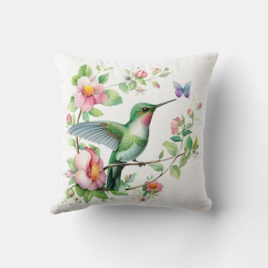 ハミングバードとバタフライガールベビーシャワーギフト クッション (裏面)