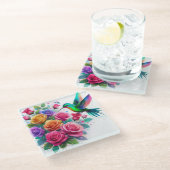 ハミングバードとバラ ガラスコースター (アングル)