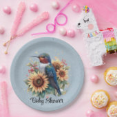 ハミングバードとヒマワリの青い赤ちゃんシャワー ペーパープレート (パーティー)