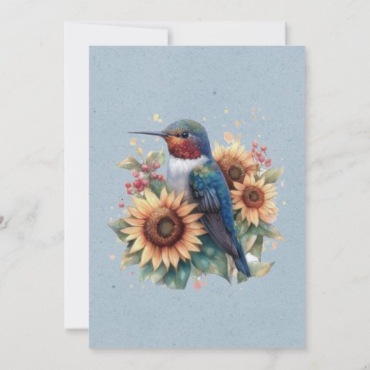 ハミングバードとヒマワリの青い赤ちゃんシャワー 招待状 (裏面)