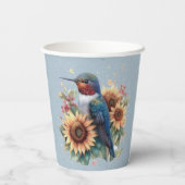 ハミングバードとヒマワリの青い赤ちゃんシャワー 紙コップ (裏面)