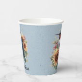 ハミングバードとヒマワリの青い赤ちゃんシャワー 紙コップ (左)