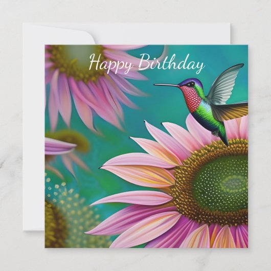 ハミングバードとピンクのヒマワリ (正面)