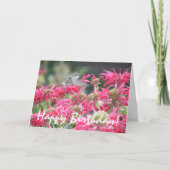 ハミングバードとピンクの花の自然誕生日 カード (正面)